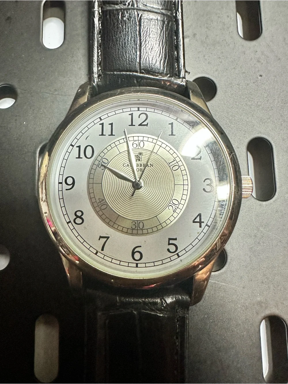 Caribbean Joe Silver and Gold-Tone Men's Dress Watch with Black Strap